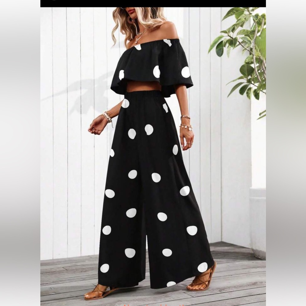 Black and White Polka Dot Off-Shoulder 2 piece set